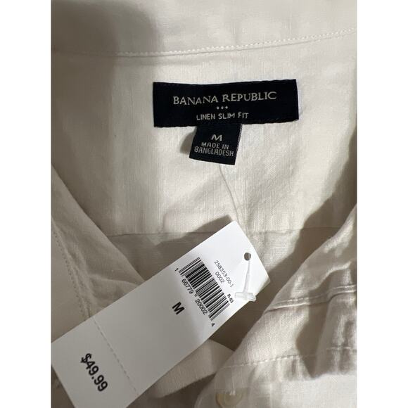 NWT Banana Republic Linen Beige Shirt Slim Fit S/S Casual Preppy Shirt Size: M - Picture 5 of 7